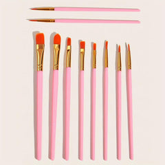 10 Pink Wooden Watercolor Brushes for Painting Needs