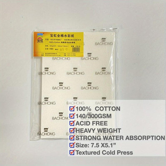 100% Cotton Watercolor Paper 20 Sheets Hand Painted Book