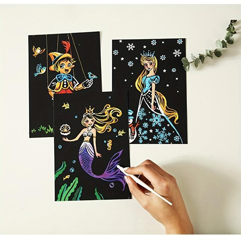 4pcs Scratch Art For Kids House Fairy Tales Rainbow Scratch Paper