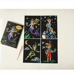 4pcs Scratch Art For Kids House Fairy Tales Rainbow Scratch Paper