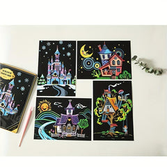 4pcs Scratch Art For Kids House Fairy Tales Rainbow Scratch Paper