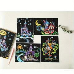 4pcs Scratch Art For Kids House Fairy Tales Rainbow Scratch Paper