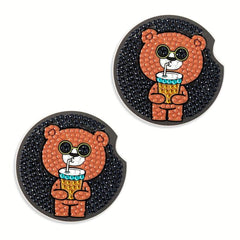 2pcs DIY Diamond Painting Car Coasters Cartoon Bear Hand Crystal Painting