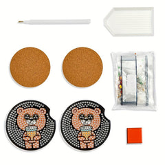 2pcs DIY Diamond Painting Car Coasters Cartoon Bear Hand Crystal Painting