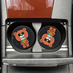 2pcs DIY Diamond Painting Car Coasters Cartoon Bear Hand Crystal Painting