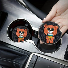 2pcs DIY Diamond Painting Car Coasters Cartoon Bear Hand Crystal Painting