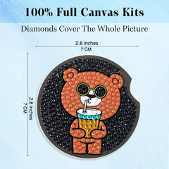 2pcs DIY Diamond Painting Car Coasters Cartoon Bear Hand Crystal Painting