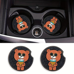 2pcs DIY Diamond Painting Car Coasters Cartoon Bear Hand Crystal Painting