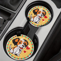 2pcs Dog Diamond Painting Car Coasters Car Interior Accessories