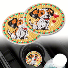 2pcs Dog Diamond Painting Car Coasters Car Interior Accessories