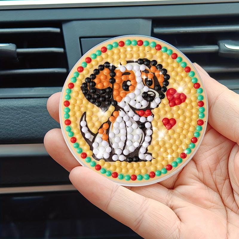 2pcs Dog Diamond Painting Car Coasters Car Interior Accessories