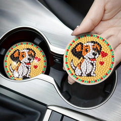 2pcs Dog Diamond Painting Car Coasters Car Interior Accessories