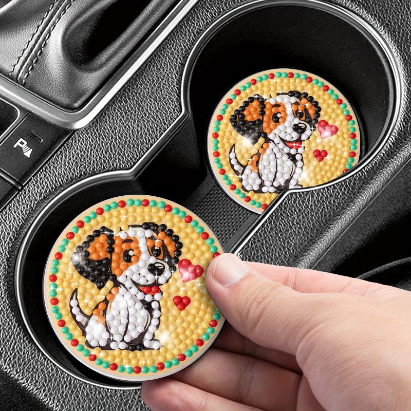 2pcs Dog Diamond Painting Car Coasters Car Interior Accessories