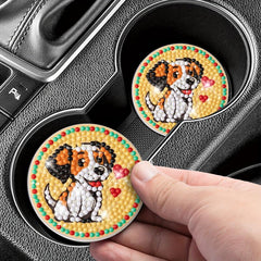 2pcs Dog Diamond Painting Car Coasters Car Interior Accessories