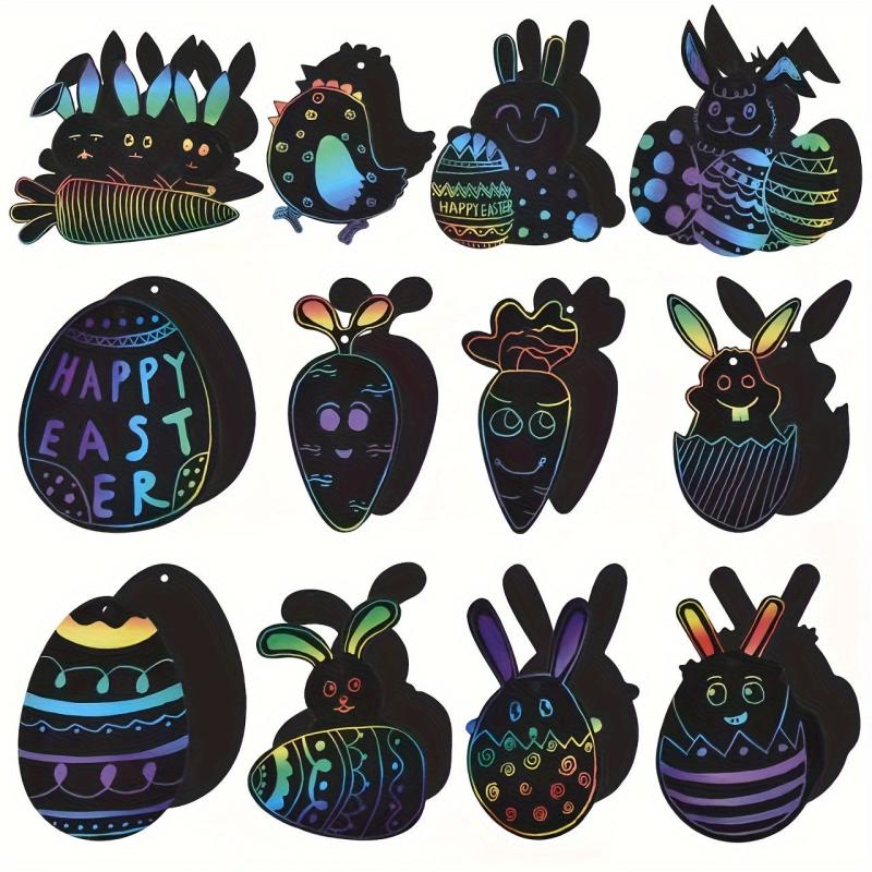 Easter Crafts Kit For Kids 12pcs Scratch Art Rainbow Scratch Paper Ornaments