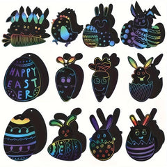 Easter Crafts Kit For Kids 12pcs Scratch Art Rainbow Scratch Paper Ornaments