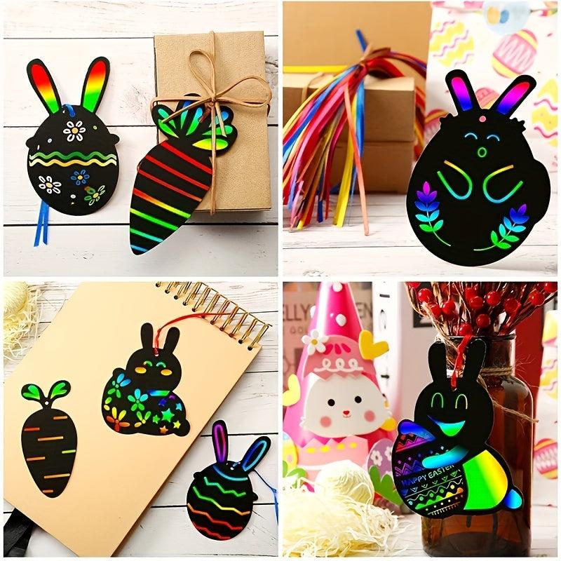 Easter Crafts Kit For Kids 12pcs Scratch Art Rainbow Scratch Paper Ornaments