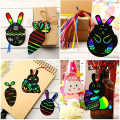 Easter Crafts Kit For Kids 12pcs Scratch Art Rainbow Scratch Paper Ornaments