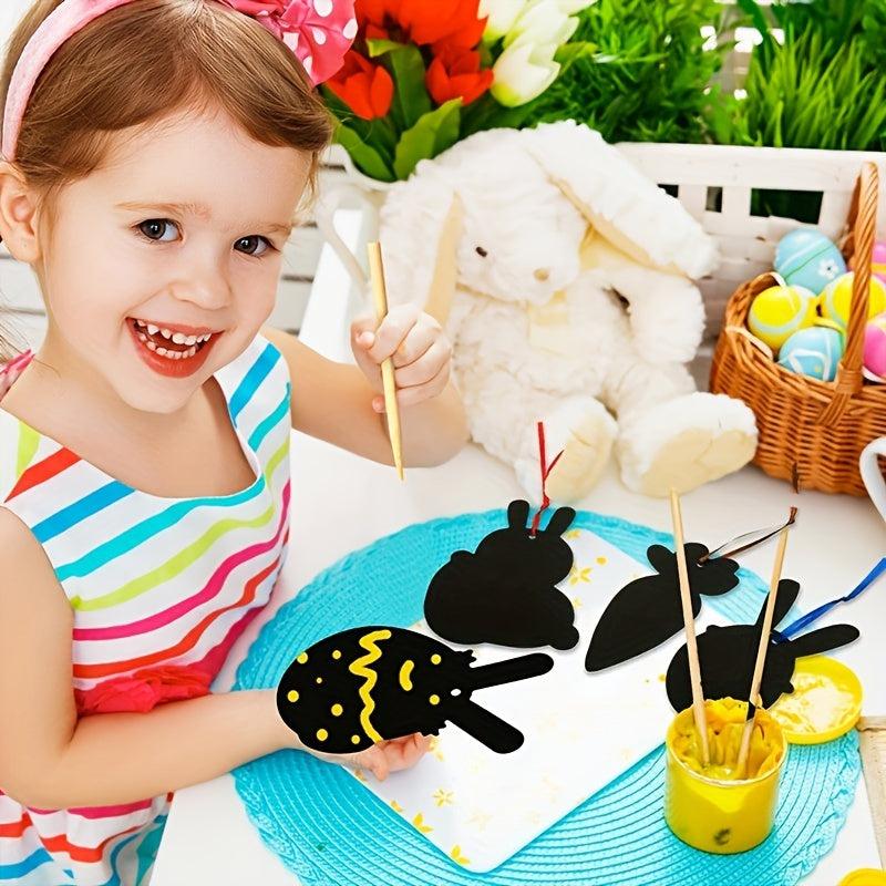 Easter Crafts Kit For Kids 12pcs Scratch Art Rainbow Scratch Paper Ornaments