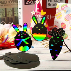 Easter Crafts Kit For Kids 12pcs Scratch Art Rainbow Scratch Paper Ornaments