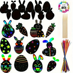 Easter Crafts Kit For Kids 12pcs Scratch Art Rainbow Scratch Paper Ornaments