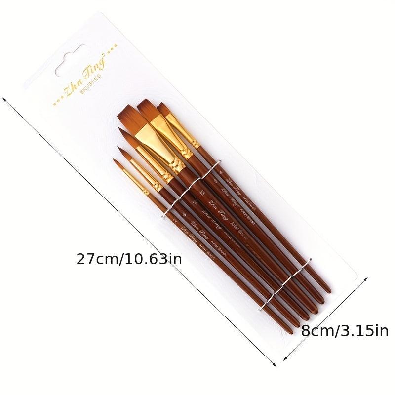 6pcs Nylon Hair Paint Brush Set DIY Painting Acrylic Watercolor Wooden Handle