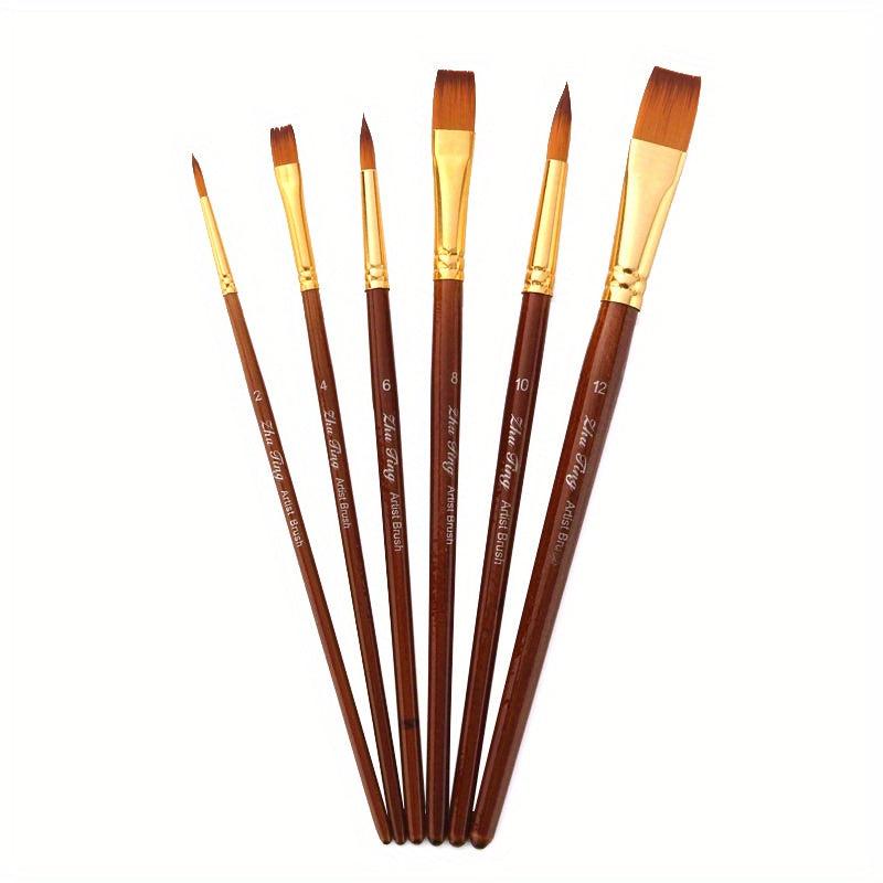 6pcs Nylon Hair Paint Brush Set DIY Painting Acrylic Watercolor Wooden Handle