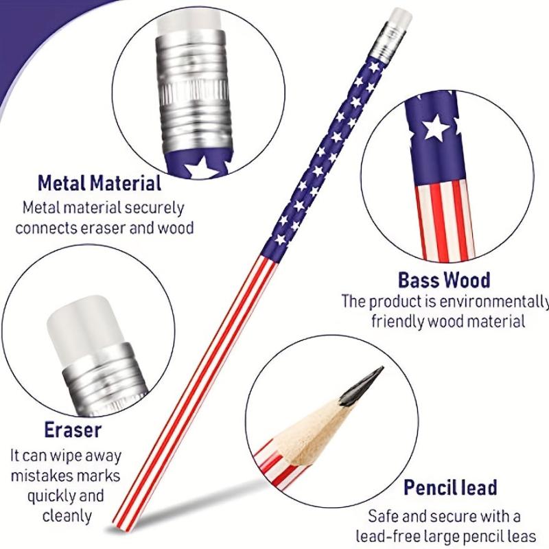Patriotic Pencils with Erasers - 20 Pcs