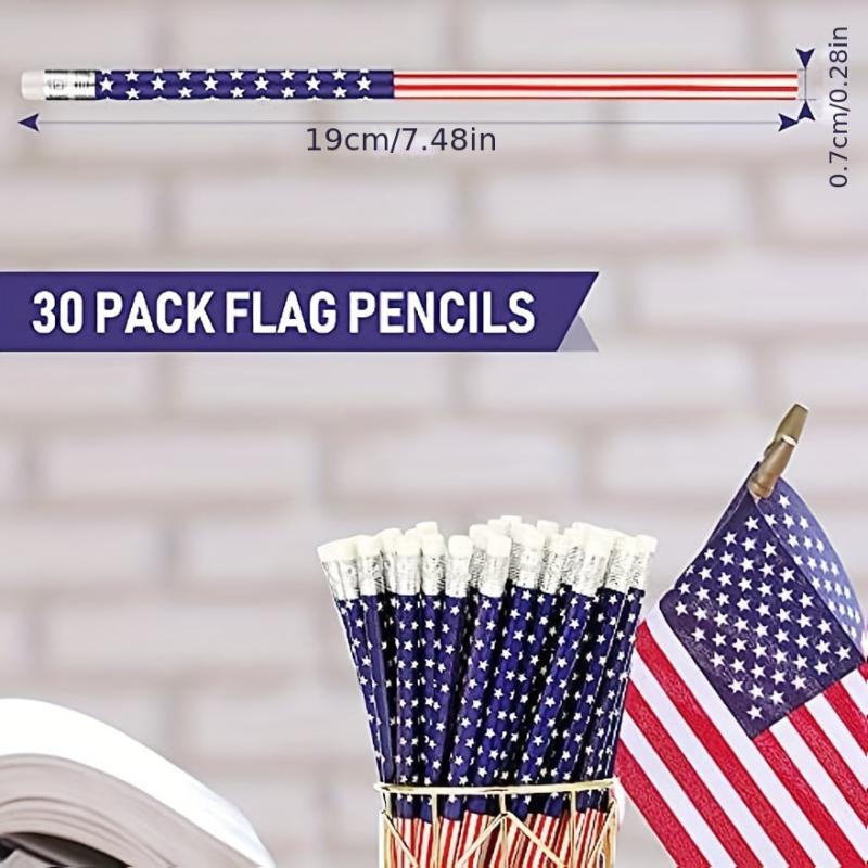 Patriotic Pencils with Erasers - 20 Pcs