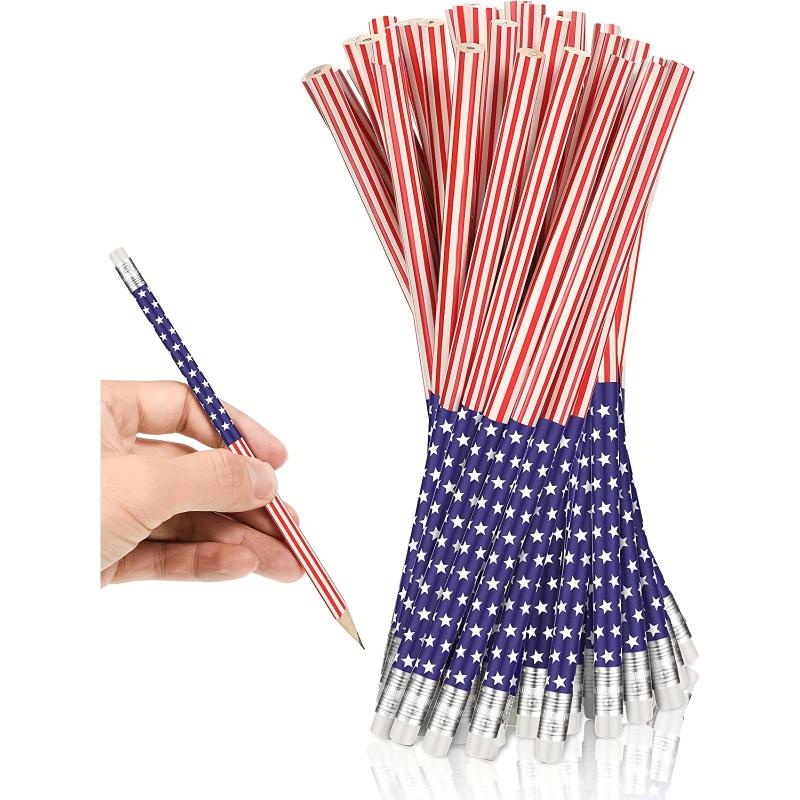 Patriotic Pencils with Erasers - 20 Pcs