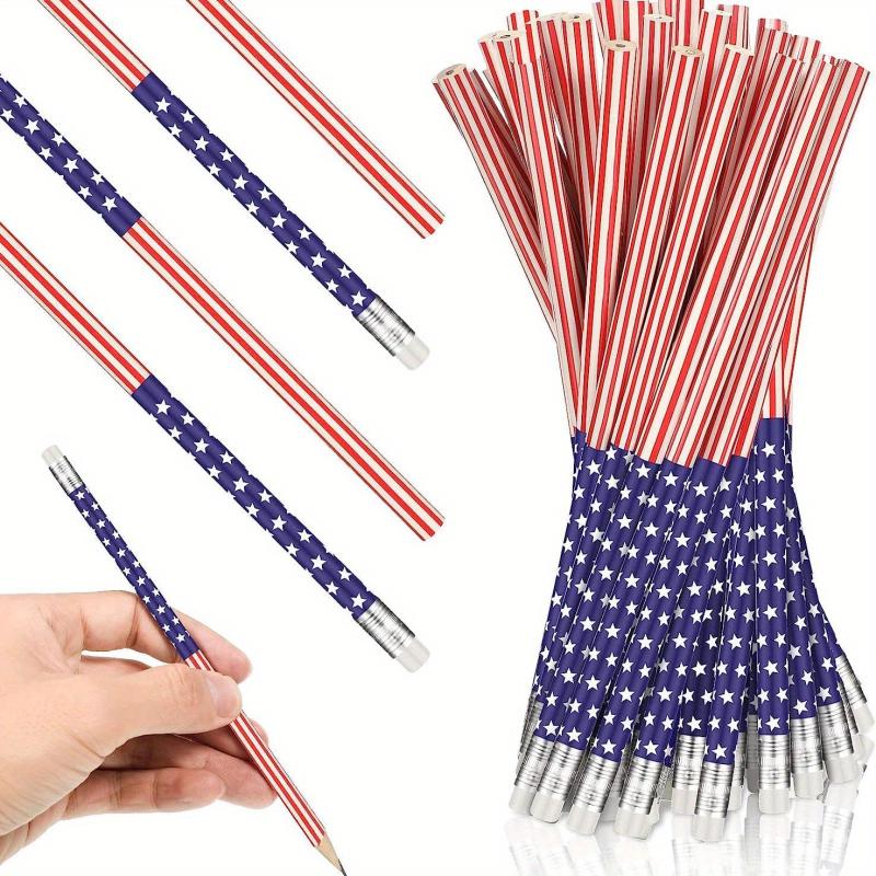 Patriotic Pencils with Erasers - 20 Pcs