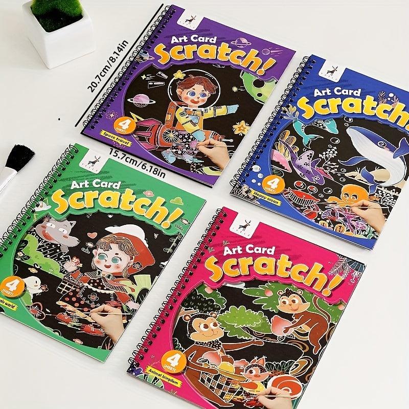 4pcs Scratch Art for Kids Rainbow Scratch Paper Drawing Painting Kit