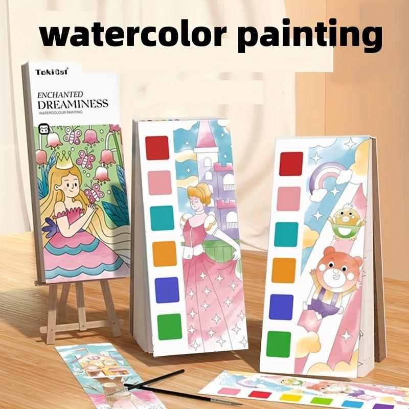Watercolor Painting Coloring Book with Paint