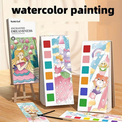 Watercolor Painting Coloring Book with Paint