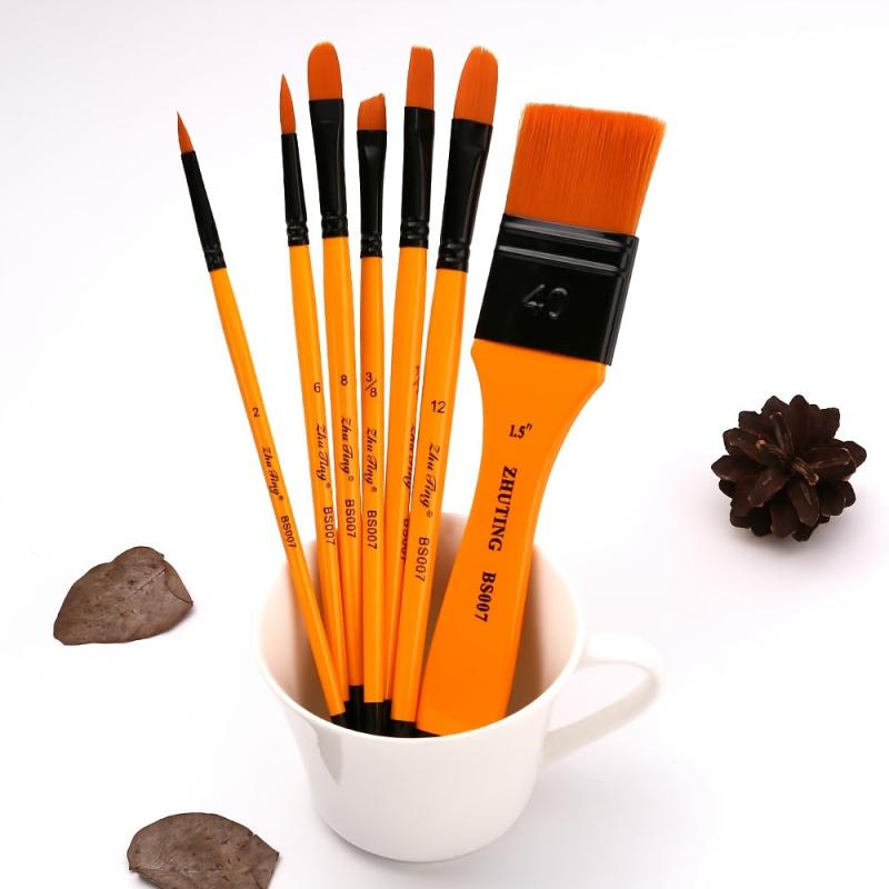 7pcs Nylon Hair Mixed Head Brush Set Acrylic Art Painting Material