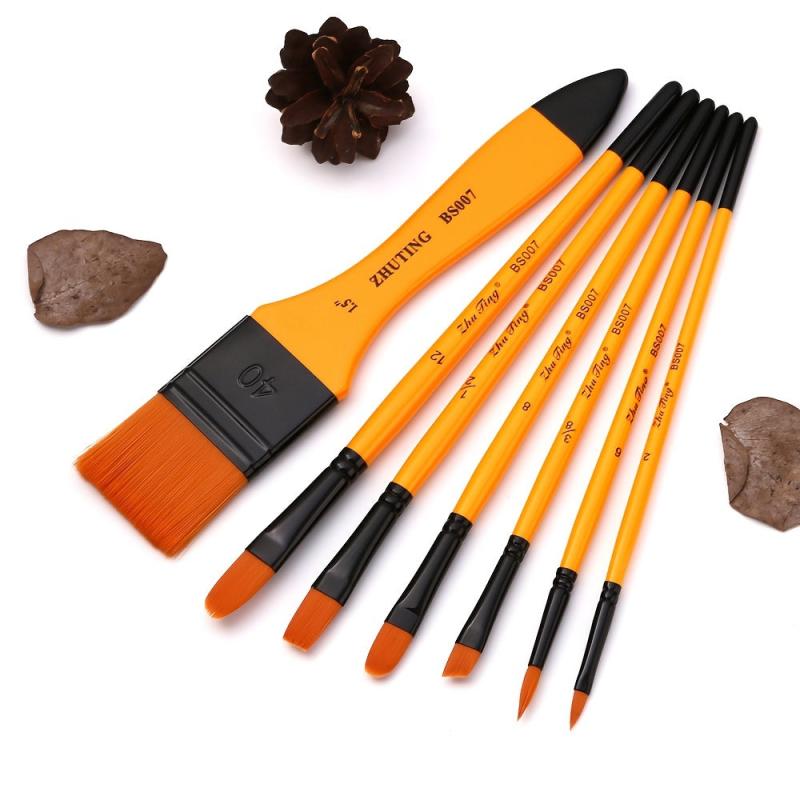 7pcs Nylon Hair Mixed Head Brush Set Acrylic Art Painting Material