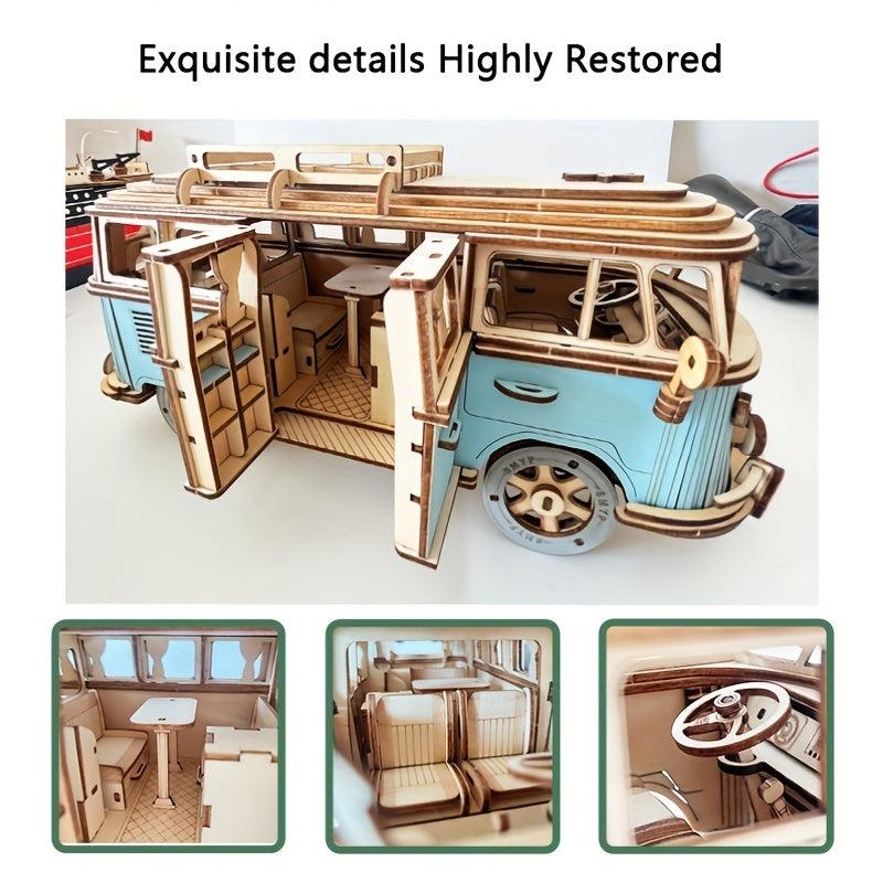 Wooden Puzzle Camping Car 3D Building Block Educational Toy