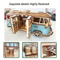 Wooden Puzzle Camping Car 3D Building Block Educational Toy