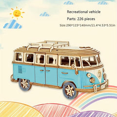 Wooden Puzzle Camping Car 3D Building Block Educational Toy