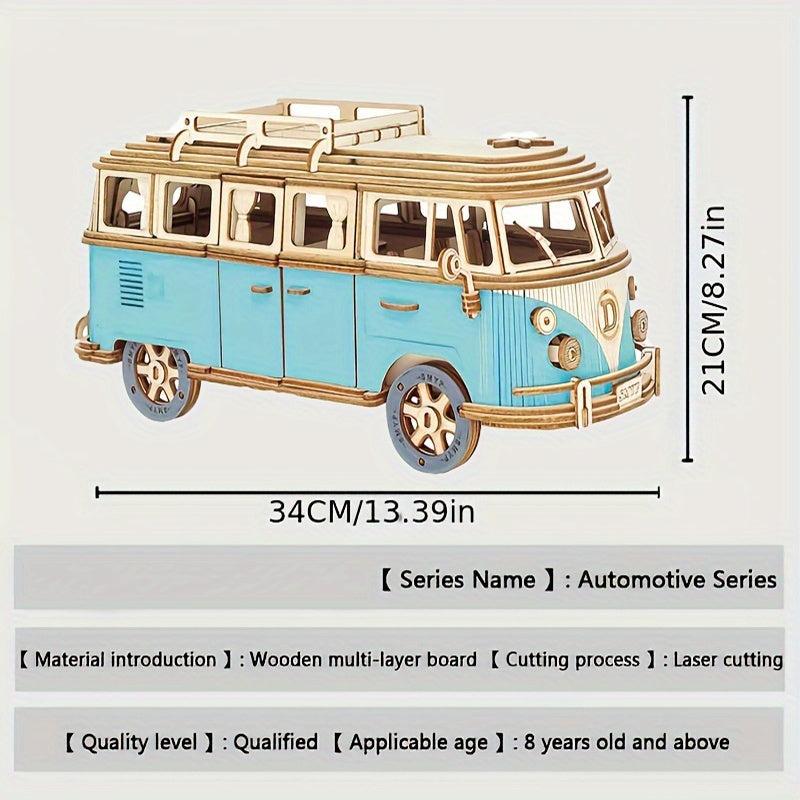 Wooden Puzzle Camping Car 3D Building Block Educational Toy