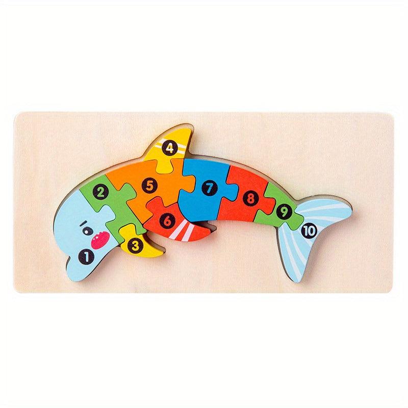 Montessori Wooden Cartoon Animal Car Puzzle For Kids - Dinosaur Education Puzzle