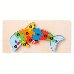 Montessori Wooden Cartoon Animal Car Puzzle For Kids - Dinosaur Education Puzzle