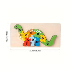 Montessori Wooden Cartoon Animal Car Puzzle For Kids - Dinosaur Education Puzzle