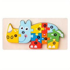 Montessori Wooden Cartoon Animal Car Puzzle For Kids - Dinosaur Education Puzzle