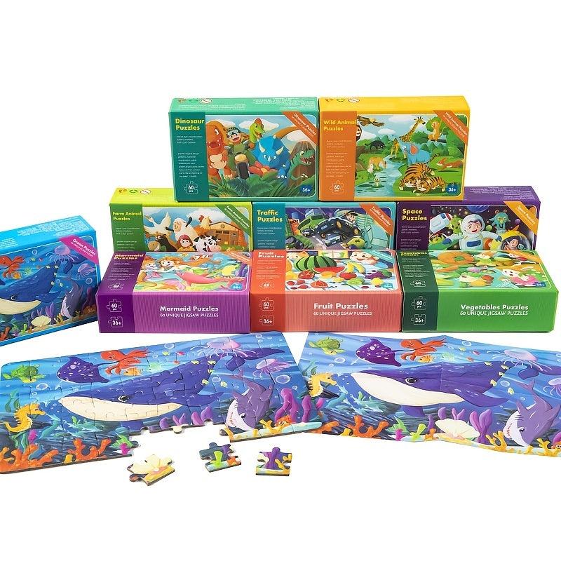 60 Piece Cartoon Animal Fruit Puzzles Kids Educational Learning Toys