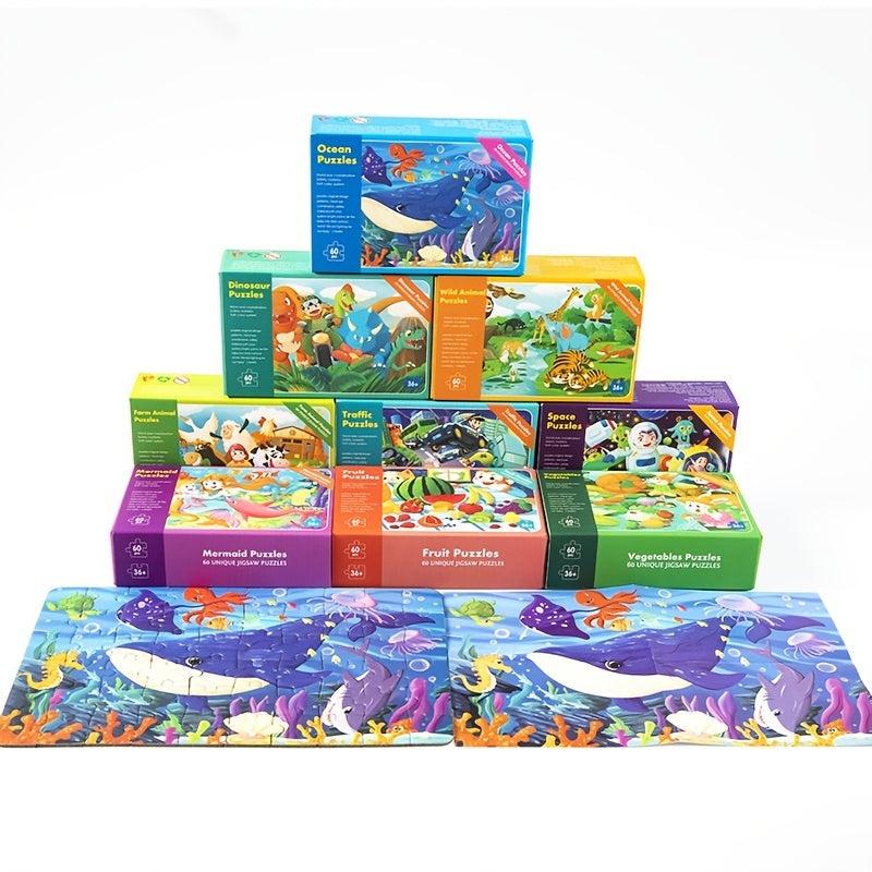 60 Piece Cartoon Animal Fruit Puzzles Kids Educational Learning Toys