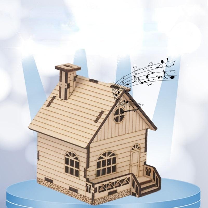 Wooden House Shape Eight-tone Music Box for Children Gift