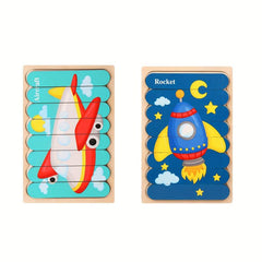 Wooden Strip Puzzle Children's Cartoon Transportation Educational Toy