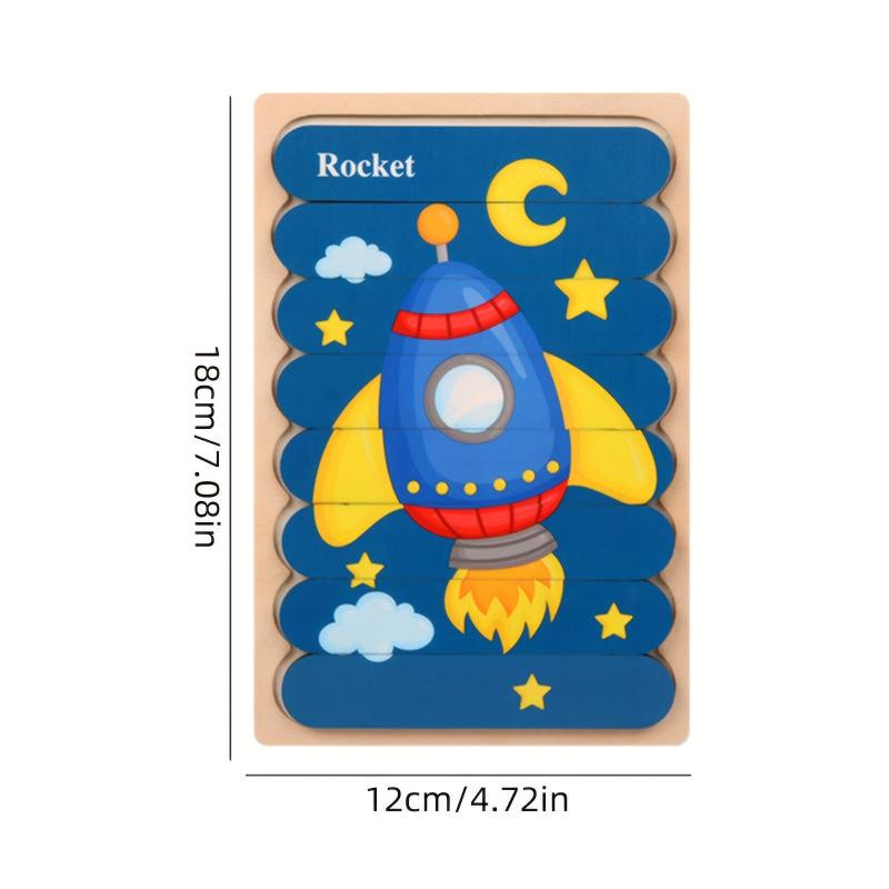 Wooden Strip Puzzle Children's Cartoon Transportation Educational Toy