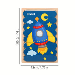 Wooden Strip Puzzle Children's Cartoon Transportation Educational Toy